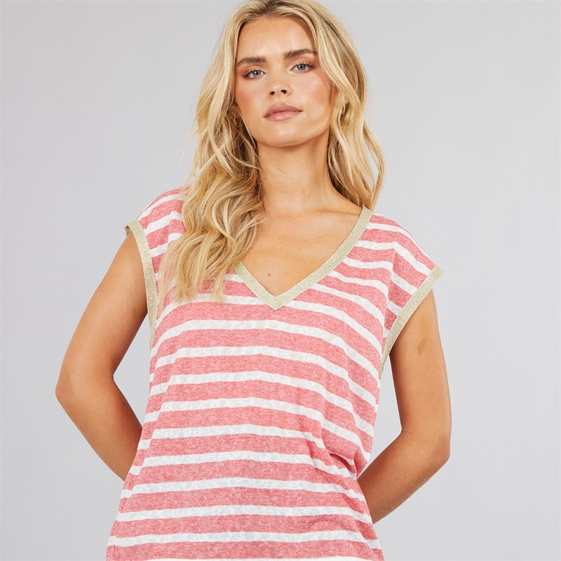 Vero Moda Womens Baldo Stripe V-Neck Top Dubarry Stripe/Navy Stripe - Size S