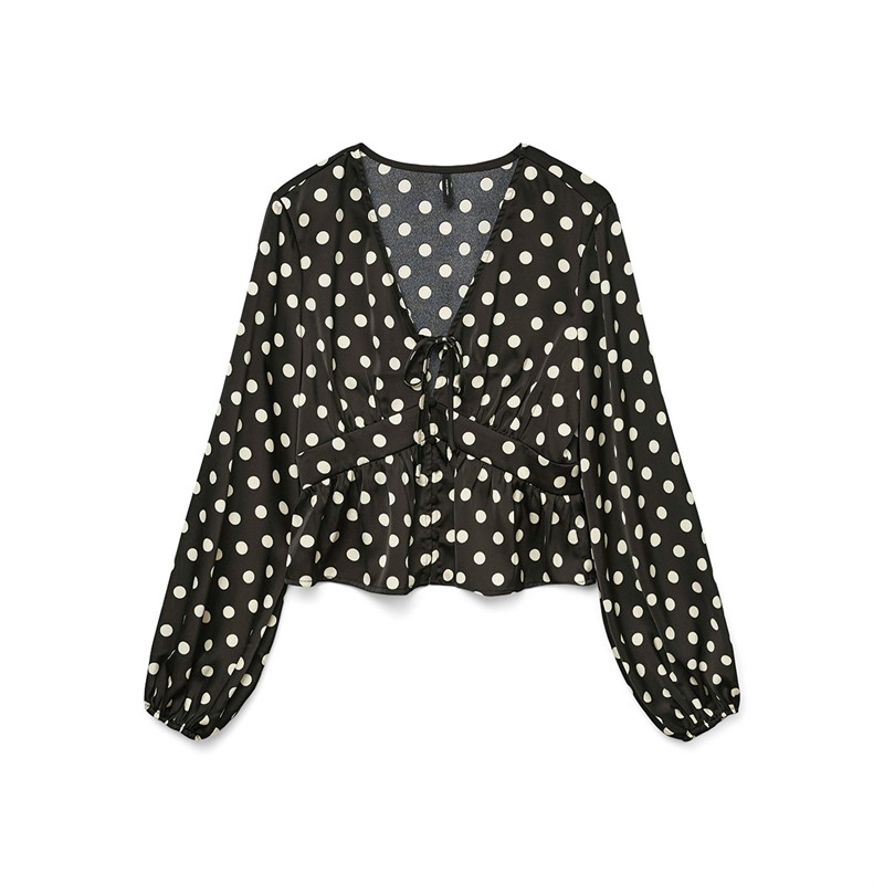 Vero Moda Dame Savana Lang Ærme V-Hals Top Sort