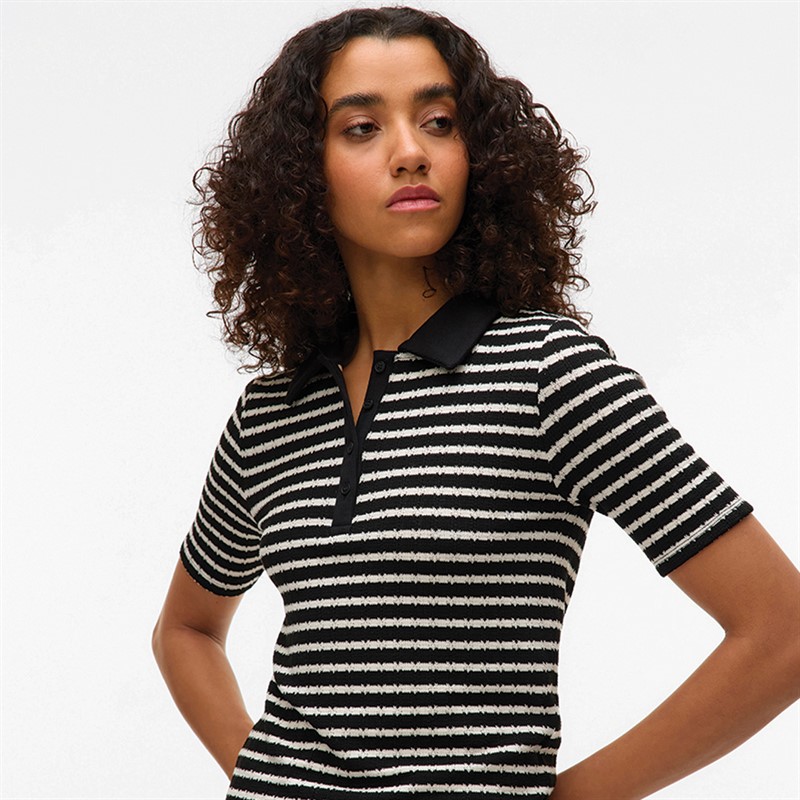 Vero Moda Polo Femme Sia Manches Courtes Rayures Noir/Blanc