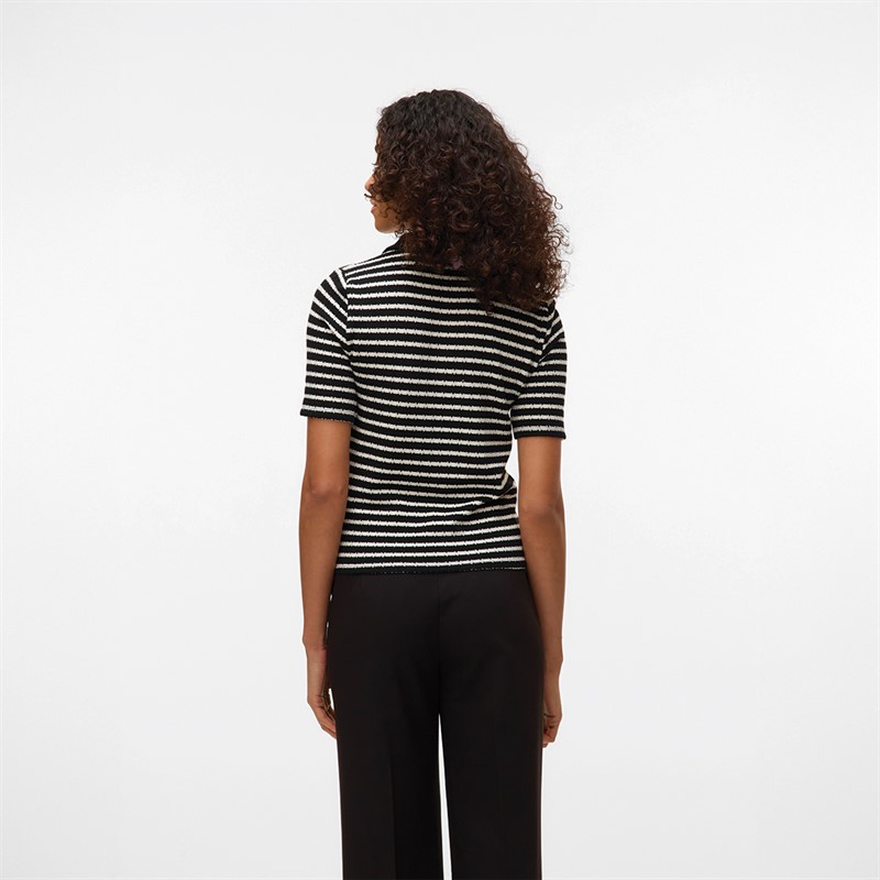 Vero Moda Polo Femme Sia Manches Courtes Rayures Noir/Blanc