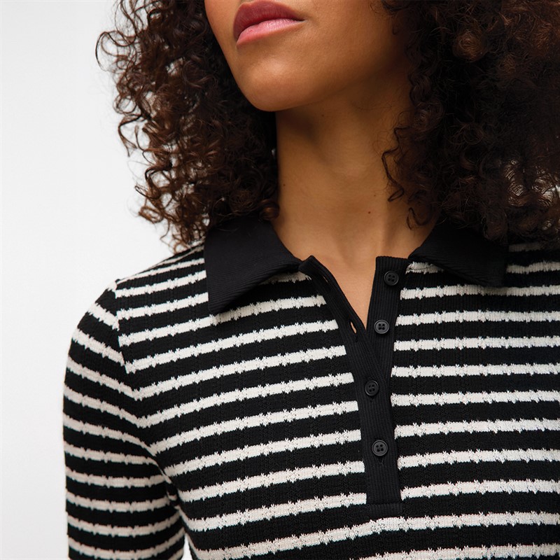 Vero Moda Polo Femme Sia Manches Courtes Rayures Noir/Blanc