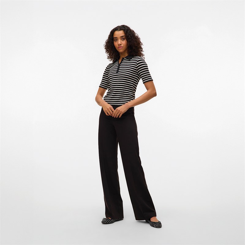 Vero Moda Polo Femme Sia Manches Courtes Rayures Noir/Blanc