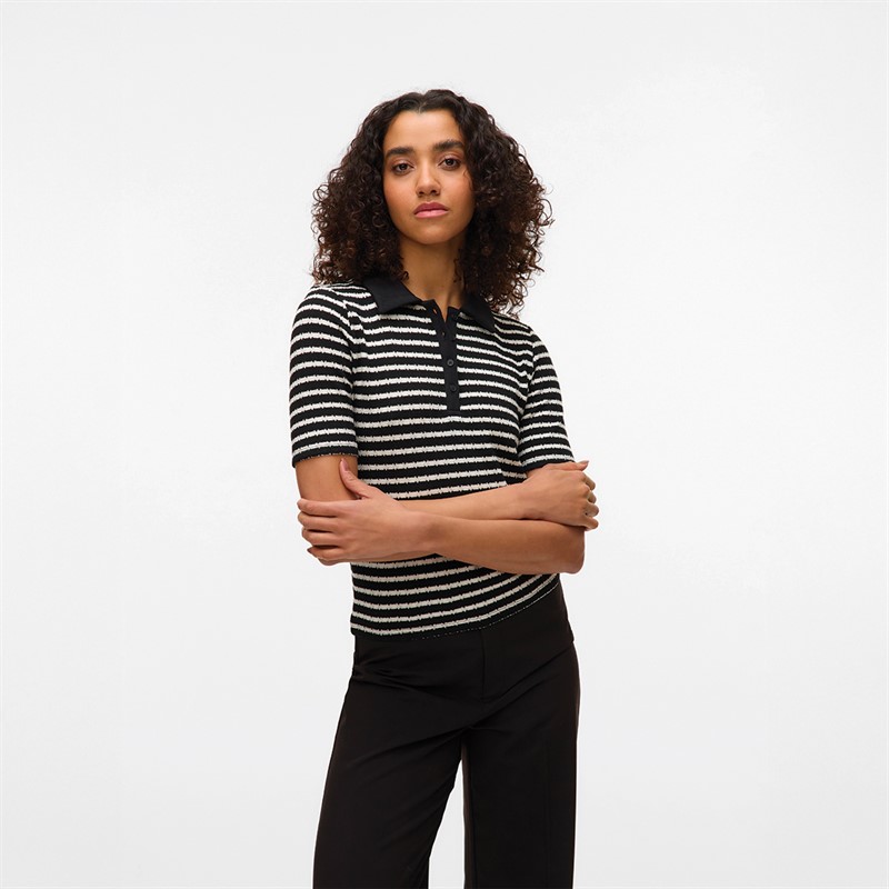 Vero Moda Polo Femme Sia Manches Courtes Rayures Noir/Blanc