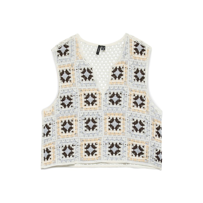 Vero Moda Gilet Crochet Femme Charlie Étoile Blanc Crochet