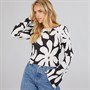 Vero Moda Haut Évasé à Manches Longues et Col Bateau Kendal Femme Noir Fleur Monochrome