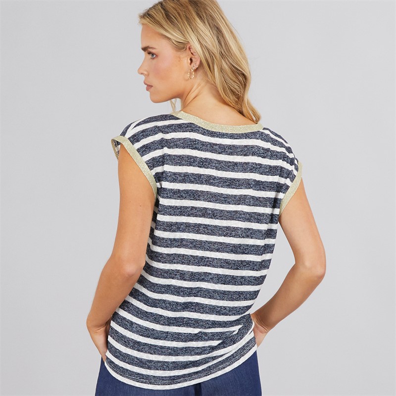 Vero Moda Womens Baldo Stripe V-Neck Top Snow White