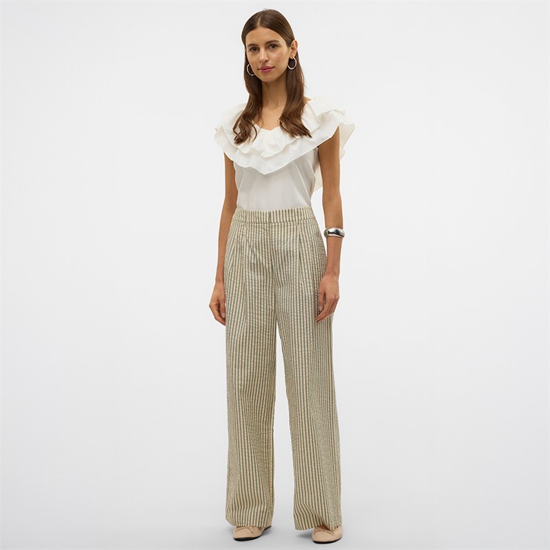 Vero Moda Dame Siv Stribede Bukser Lysegrøn