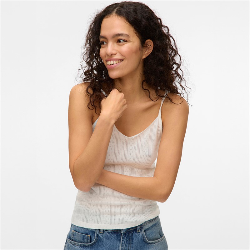 Vero Moda Womens Lisa Pointelle Vest Snow White