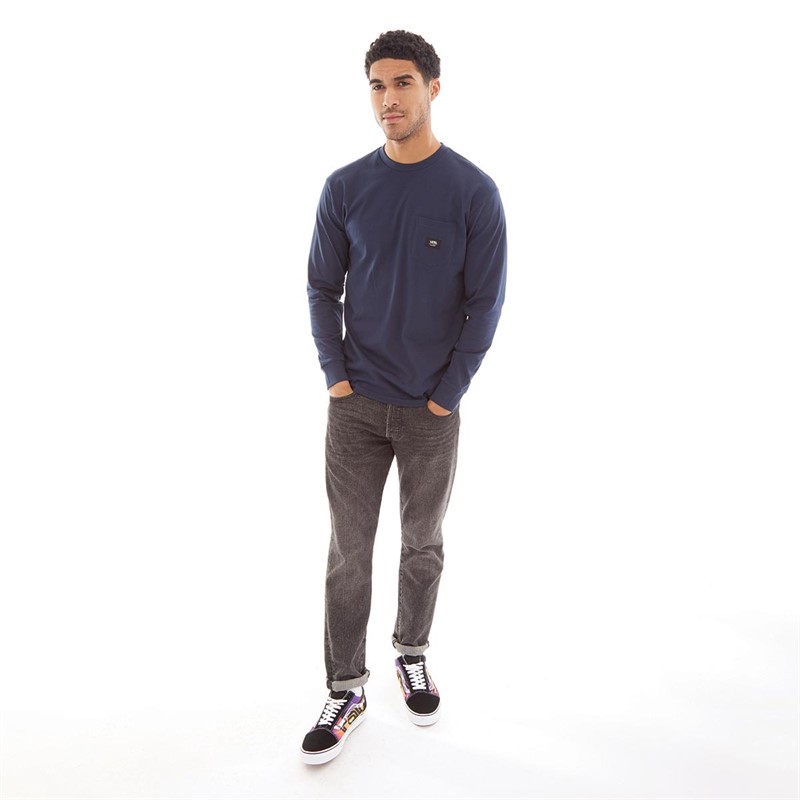 Vans Mens Woven Patch Pocket Long Sleeve T-Shirt Dress Blues