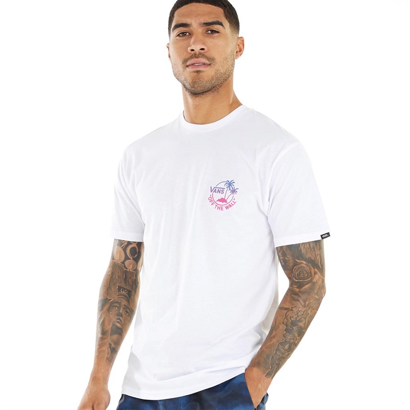 Vans Mens Classic Mini Dual Palm T-Shirt White/Pink Glo