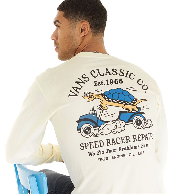 Vans Mens Turtle Racer Repair Long Sleeve T-Shirt Marshmallow