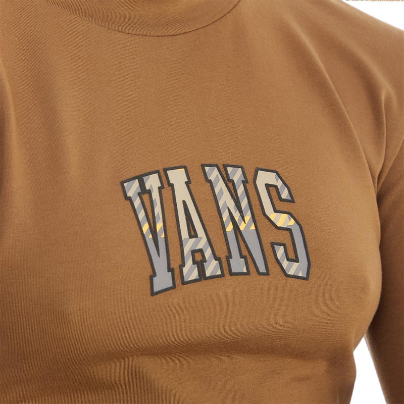 Vans Womens Varsity Logo Mock Neck Long Sleeve Top Sepia