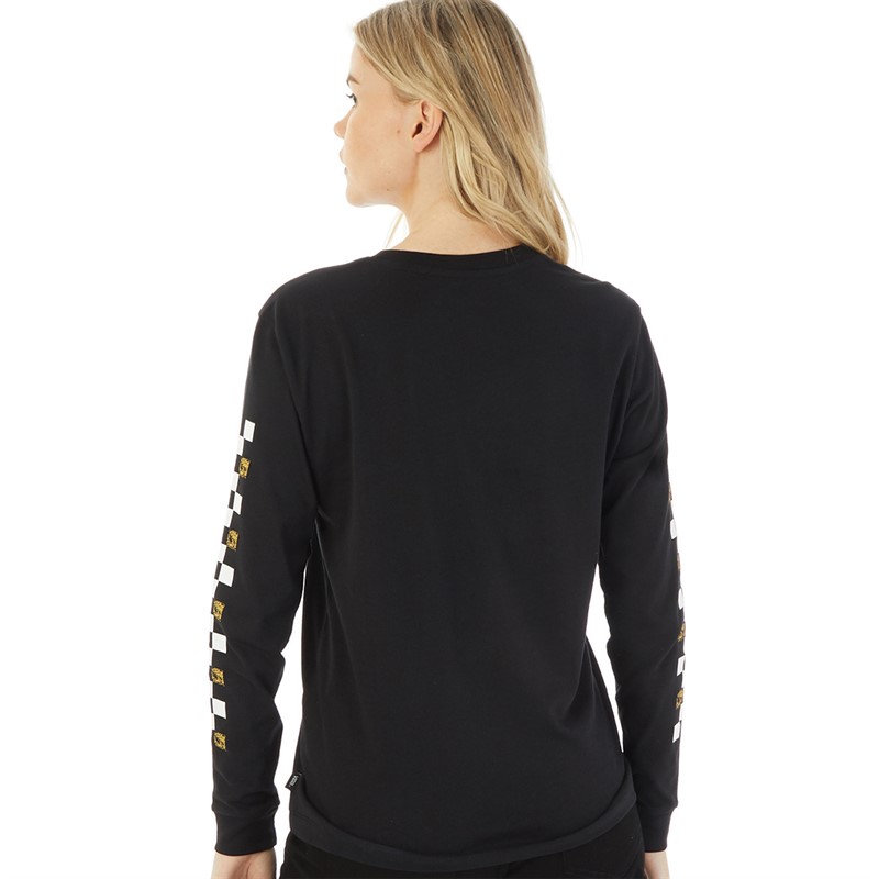 Vans Womens Abstract Flower Logo Long Sleeve T-Shirt Black