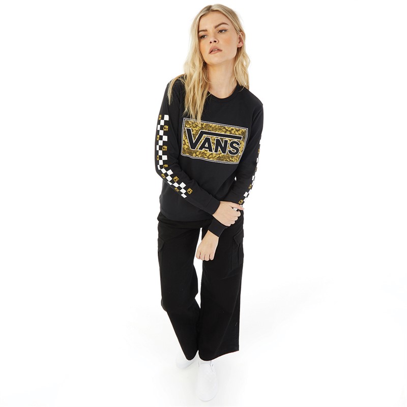 Vans Womens Abstract Flower Logo Long Sleeve T-Shirt Black