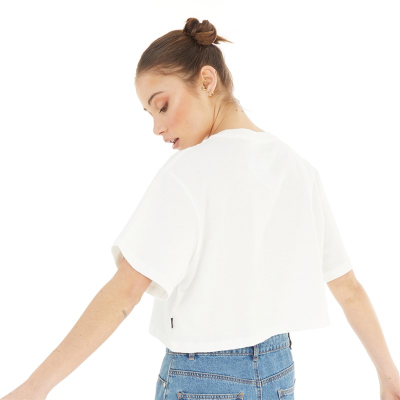 Vans Womens Abstract Flower Logo Cropped T-Shirt Marshmallow