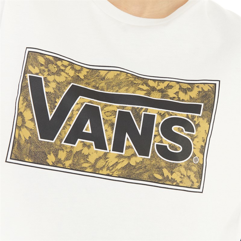 Vans Womens Abstract Flower Logo Cropped T-Shirt Marshmallow