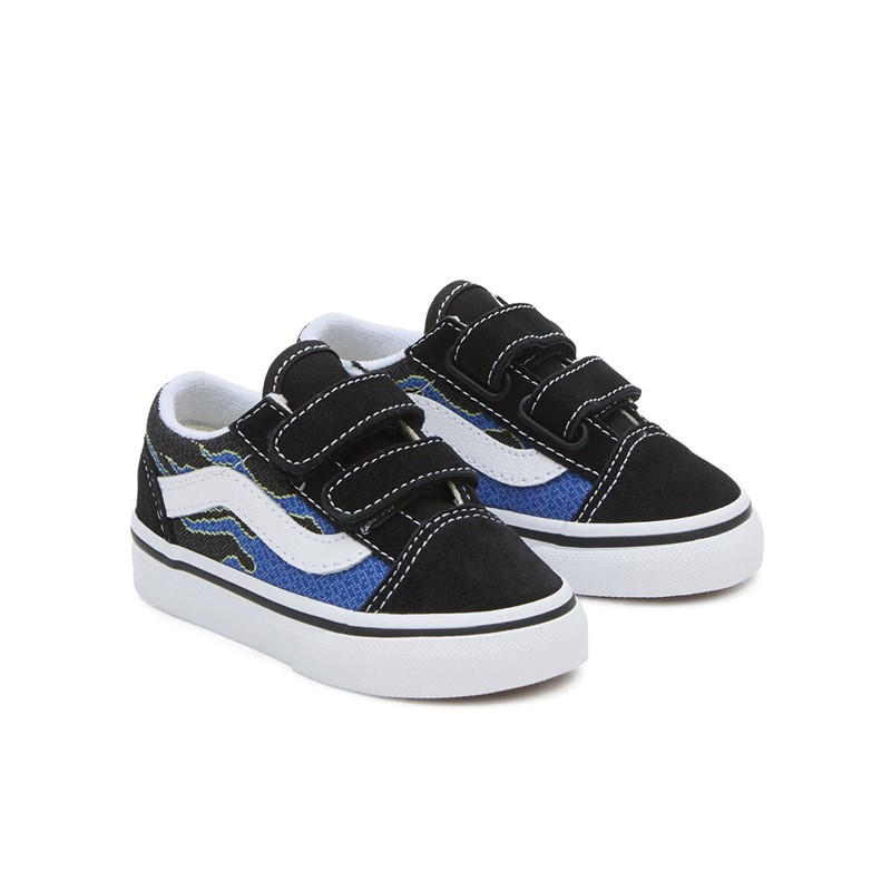 Buy Vans Infant Old Skool Flame Velcro Trainers Black Blue