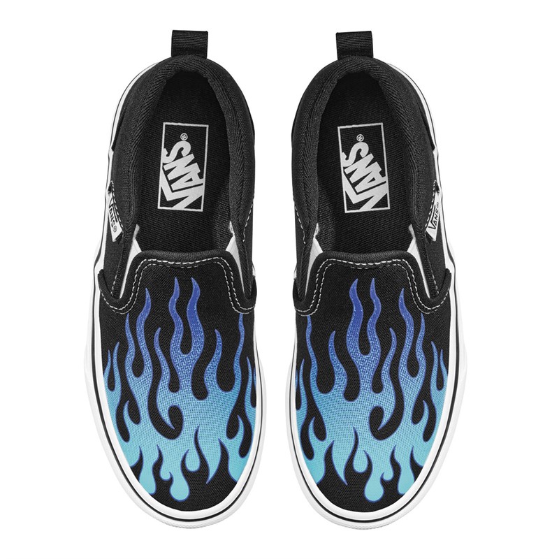 Vans Junior Asher Slip-On Flame Trainers Black/White