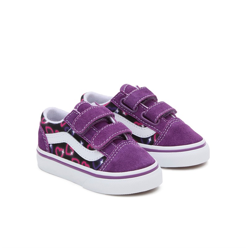 Buy Vans Infant Girls Old Skool Neon Hearts Velcro Trainers Purple Multi