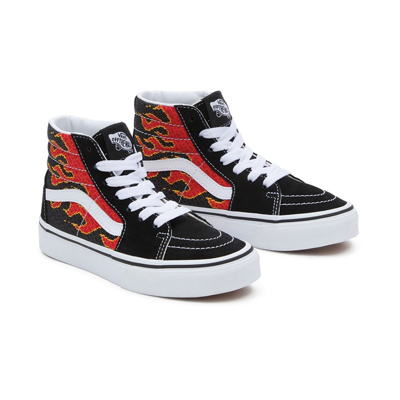 Buy Vans Kids Sk8 Hi Flame Trainers Black Red