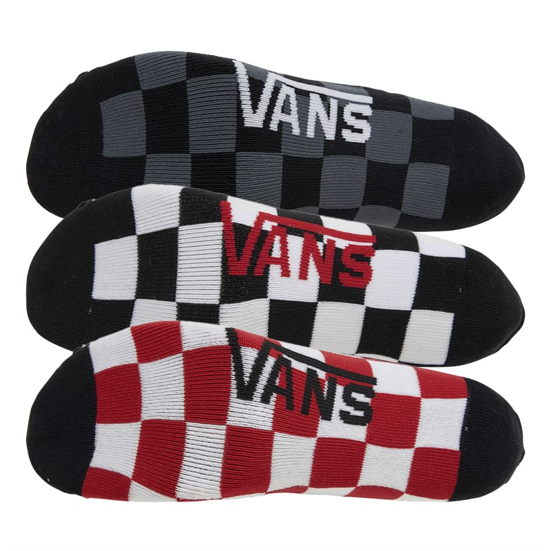 Vans Mens Classic Checkerboard Super No Show Three Pack Socks Red/White Check