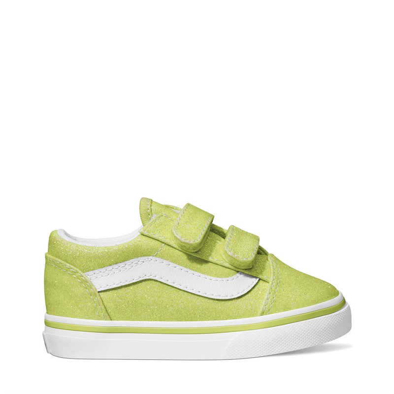 Vans Infant Old Skool Velcro Glitter Trainers Lime Sherb