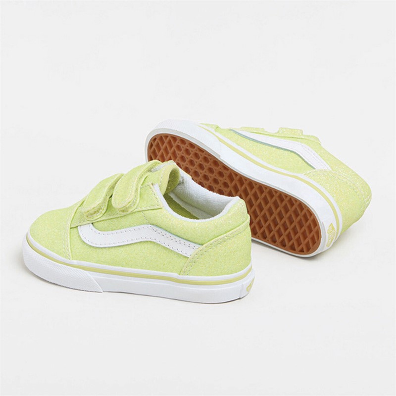 Vans Infant Old Skool Velcro Glitter Trainers Lime Sherb