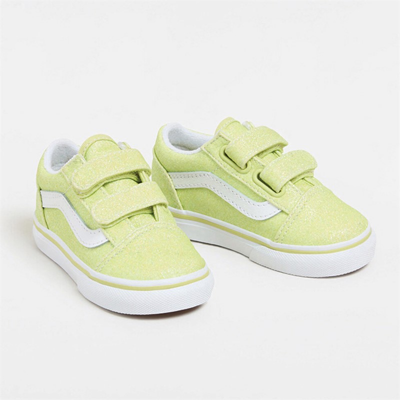 Vans Infant Old Skool Velcro Glitter Trainers Lime Sherb