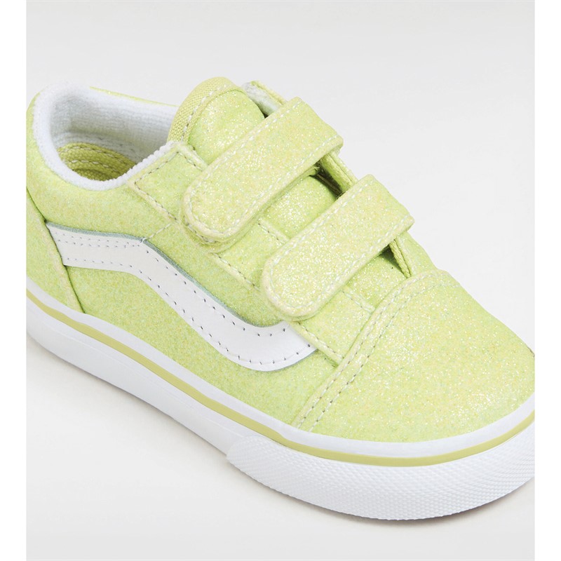 Vans Infant Old Skool Velcro Glitter Trainers Lime Sherb