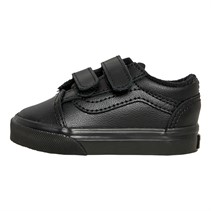 Vans Infant Old Skool Velcro Tumbled Leather Trainers Black Mono