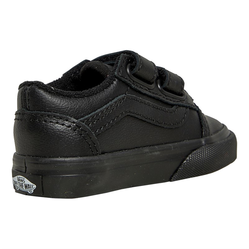 Vans Infant Old Skool Velcro Tumbled Leather Trainers Black Mono