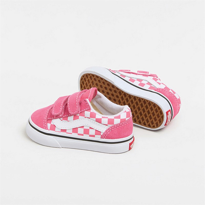 Vans Infant Old Skool Velcro Checkerboard Trainers Honeysuckle