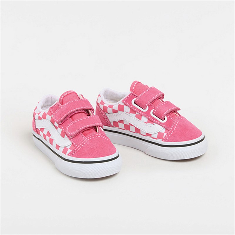 Vans Infant Old Skool Velcro Checkerboard Trainers Honeysuckle