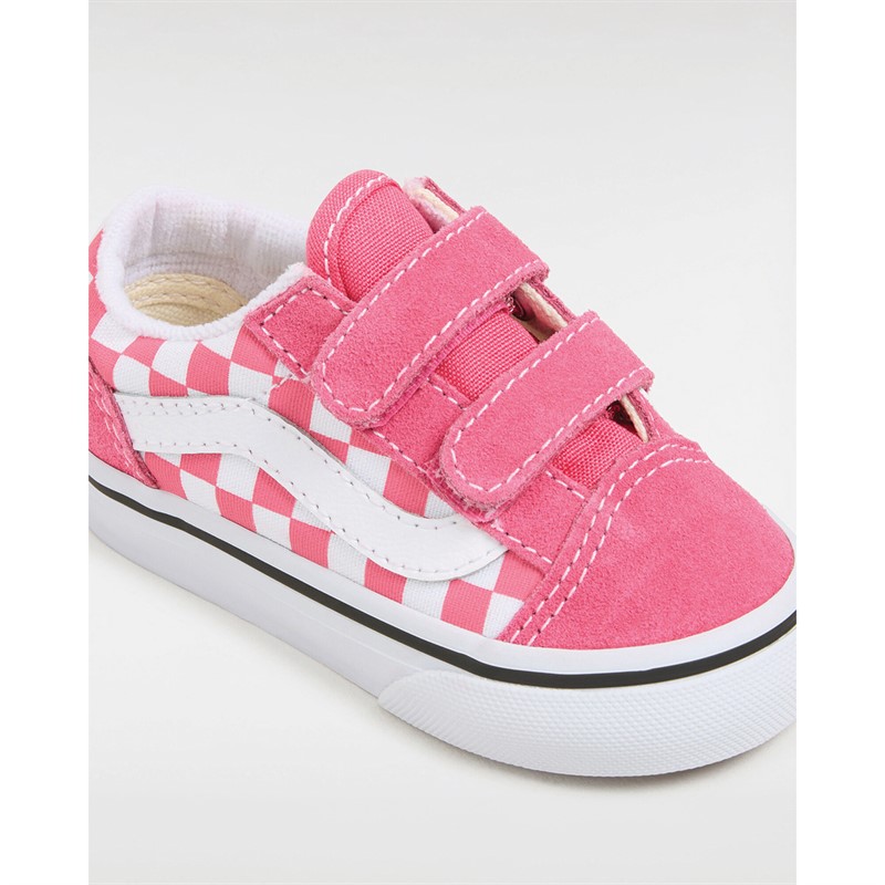 Vans Infant Old Skool Velcro Checkerboard Trainers Honeysuckle