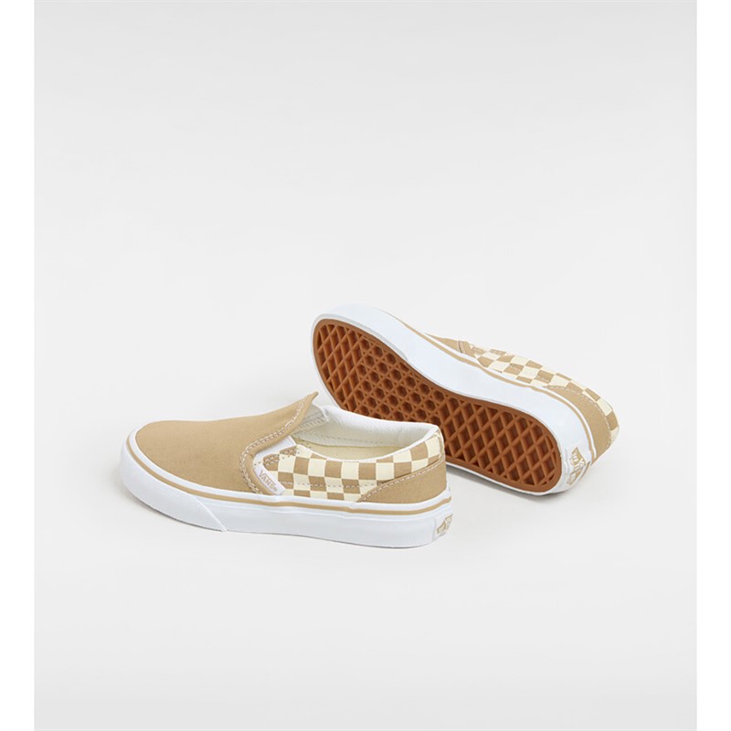 Vans Kids Classic Slip-On Checkerboard Trainers Brown/True White