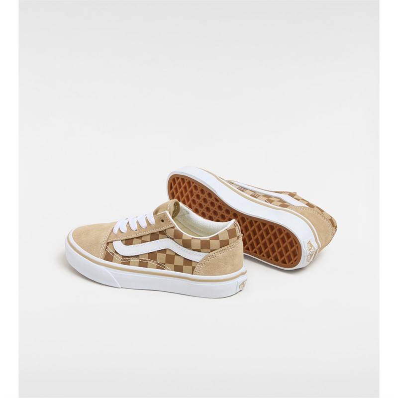 Vans Kids Old Skool Checkerboard Trainers Brown/True White