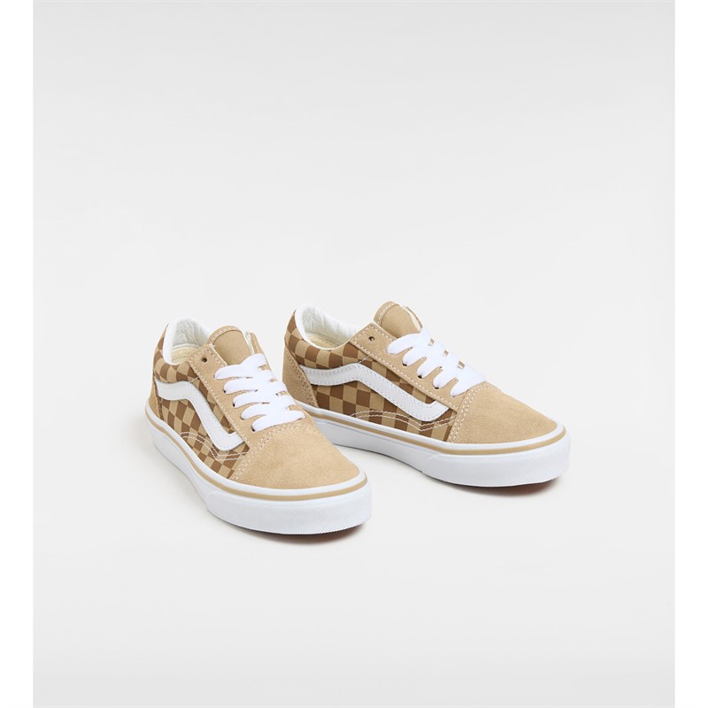 Vans Kids Old Skool Checkerboard Trainers Brown/True White