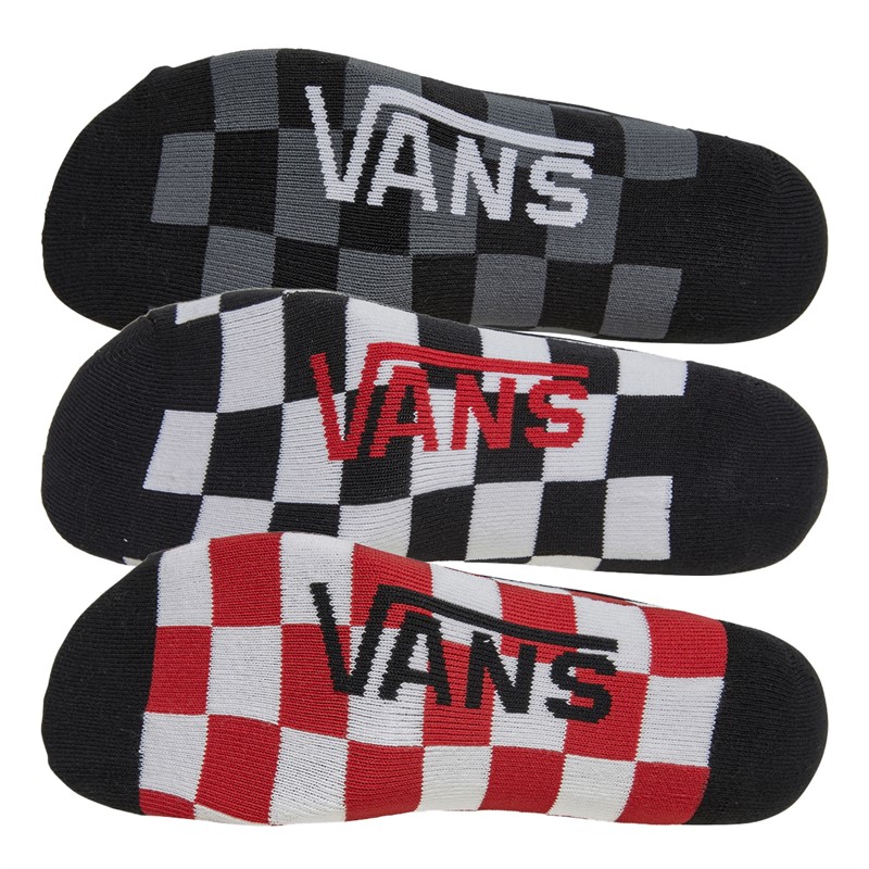 Vans Mens Classic Super Three Pack No Show Socks Red/White Check