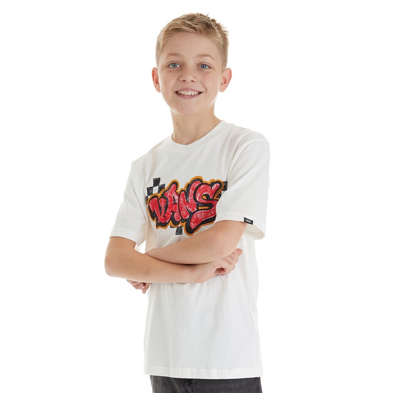 Vans Junior Boys Tagged T-Shirt Marshmallow