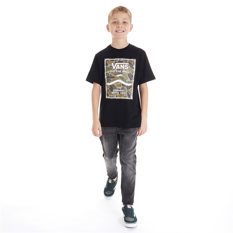 Vans Junior Boys Print Box 2.0 T-Shirt Black/Bungee Cord