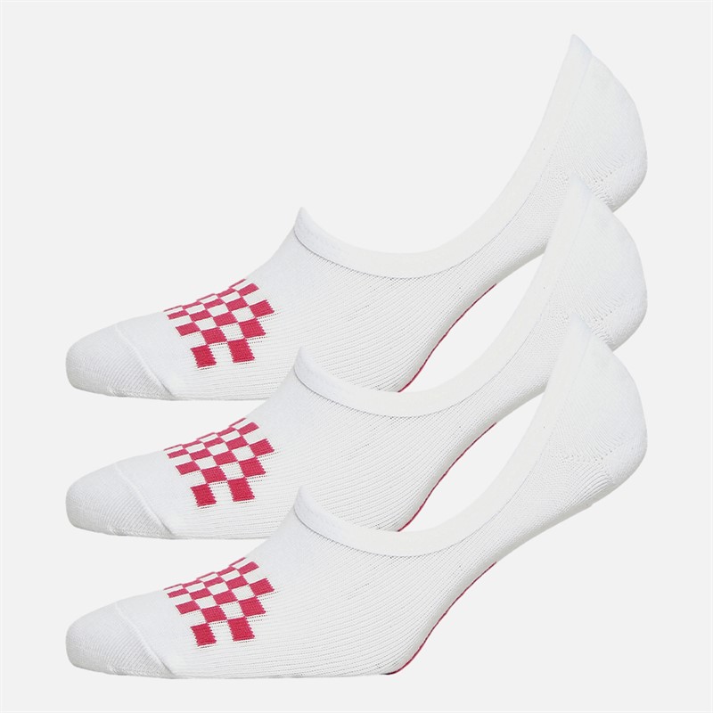 Vans Womens Classic Check Three Pack Super No Show Socks White/Wild Orchid - Size OS