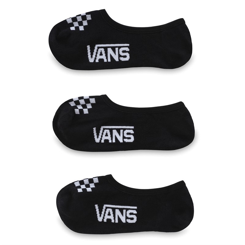 Vans Boys Classic Check Three Pack Super No Show Socks Black/White - Size 13.5