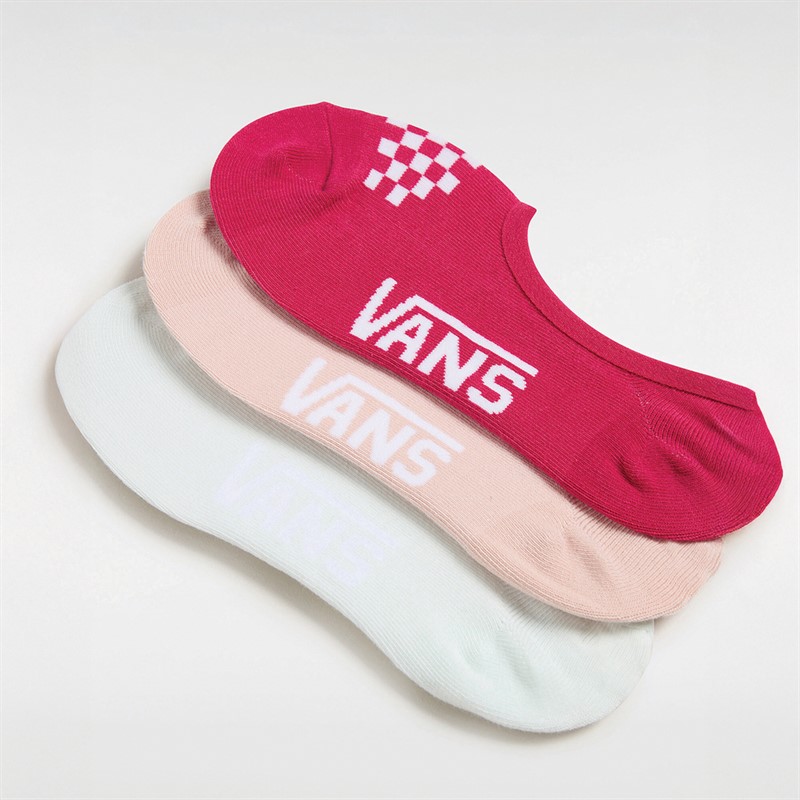 Vans Womens Classic Check Three Pack Super No Show Socks Cherries Jubilee