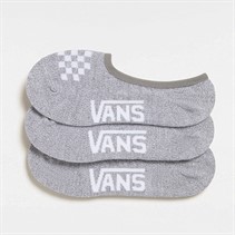 Vans Womens Classic Check Three Pack Super No Show Socks Grey Heather/White
