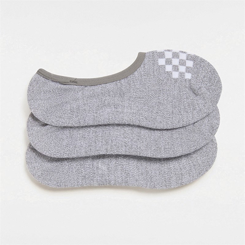 Vans Womens Classic Check Three Pack Super No Show Socks Grey Heather/White