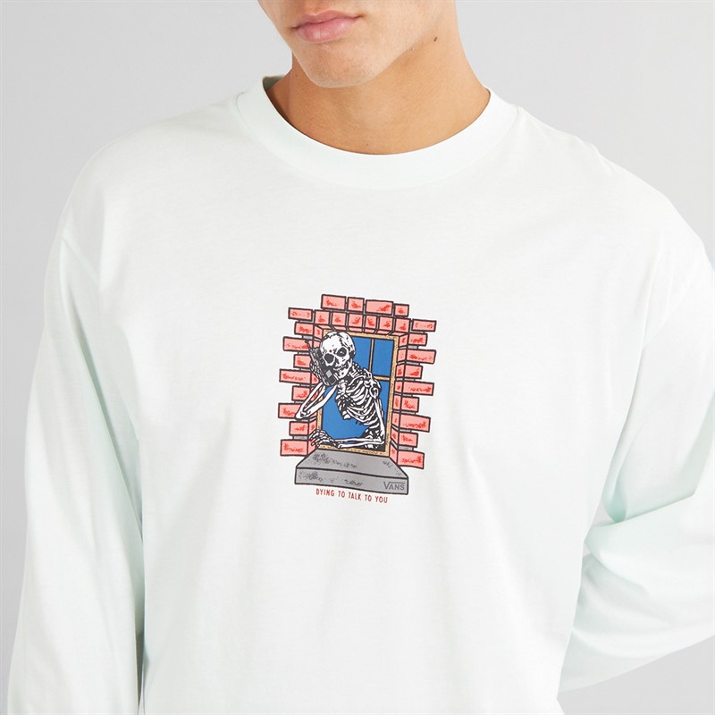 Vans Mens Skull Window Graphic Long Sleeve Top Hint Of Mint