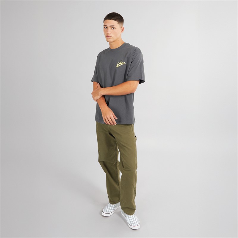 Vans Mens Brush Script Loose Fit T-Shirt Asphalt/Shadow Lime