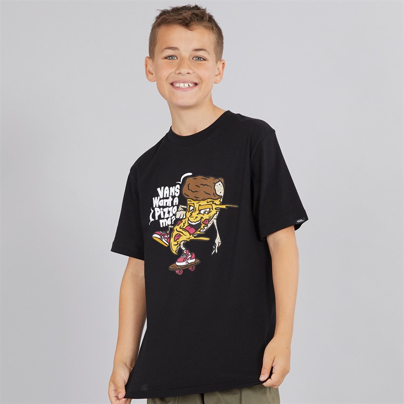 Vans Junior Boys Pizza Me Graphic T-Shirt Black