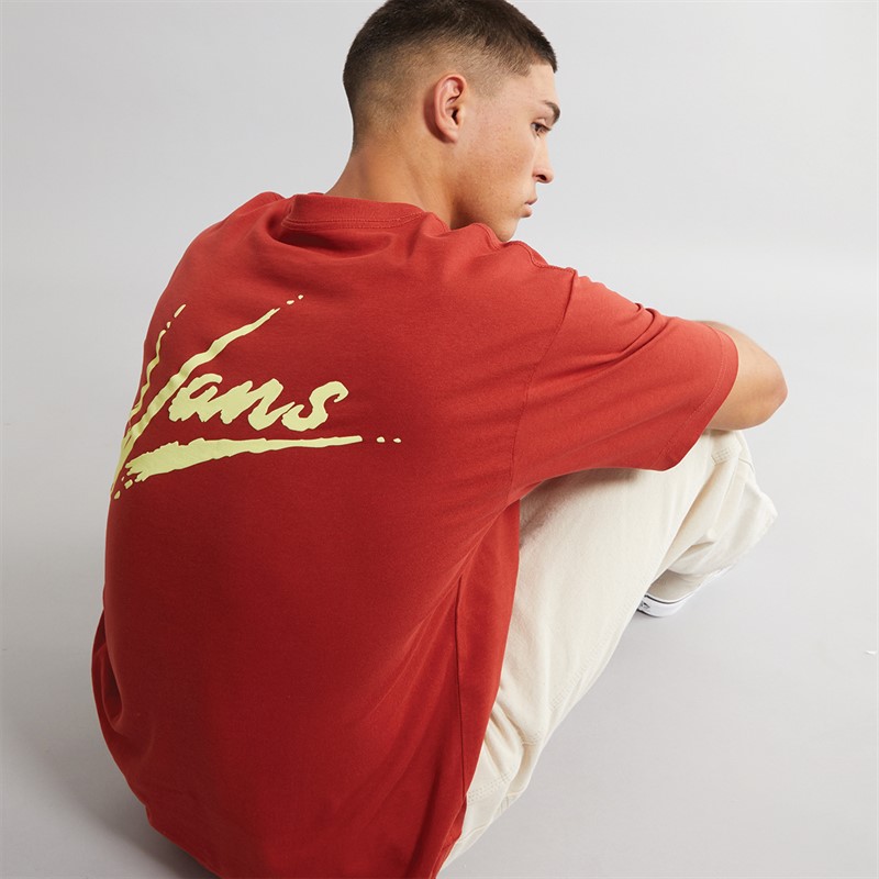 Vans Mens Brush Script Loose Fit T-Shirt Red Ochre