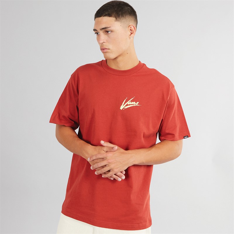 Vans Mens Brush Script Loose Fit T-Shirt Red Ochre